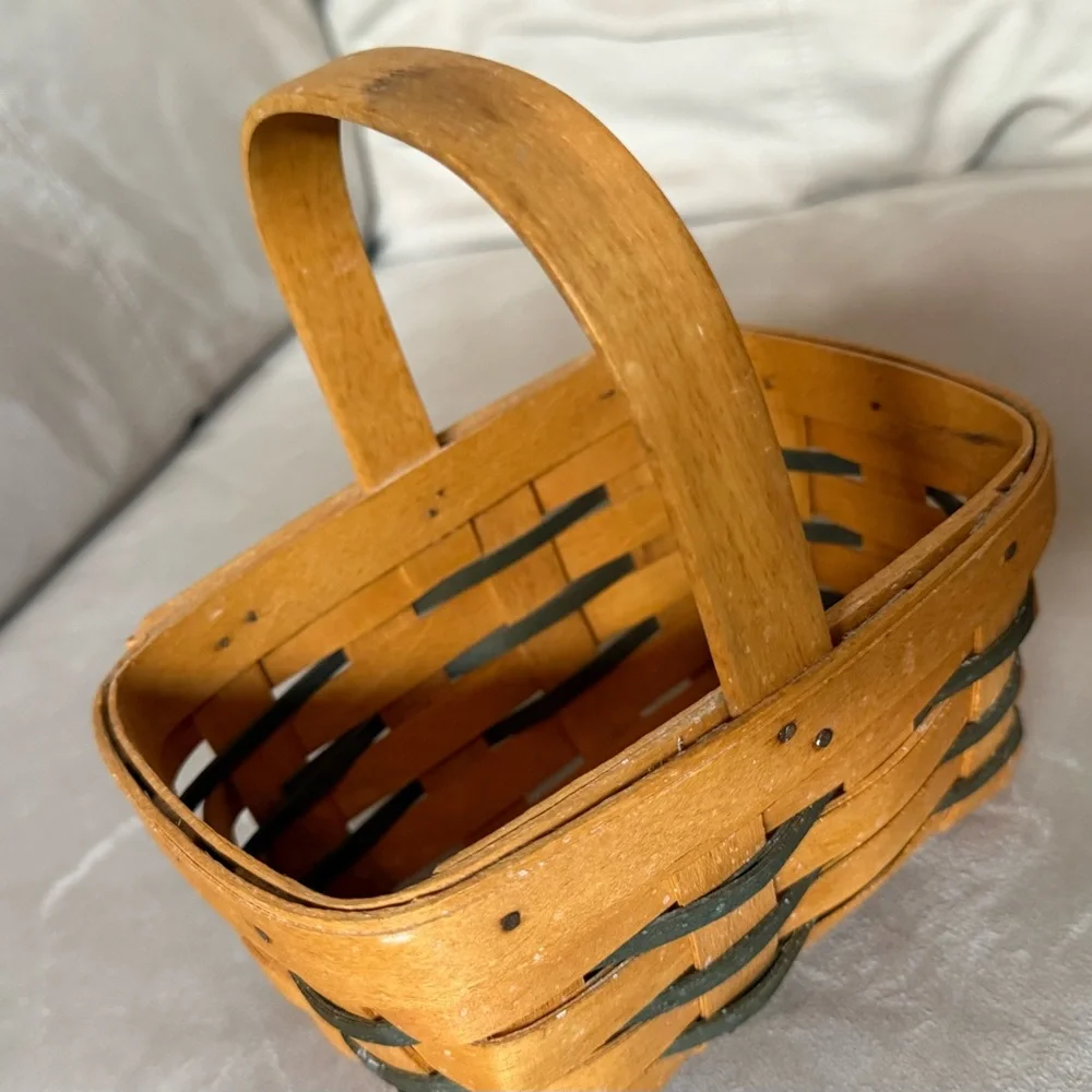 Longaberger Wooden Basket Blue Lining and Original Plastic Liner